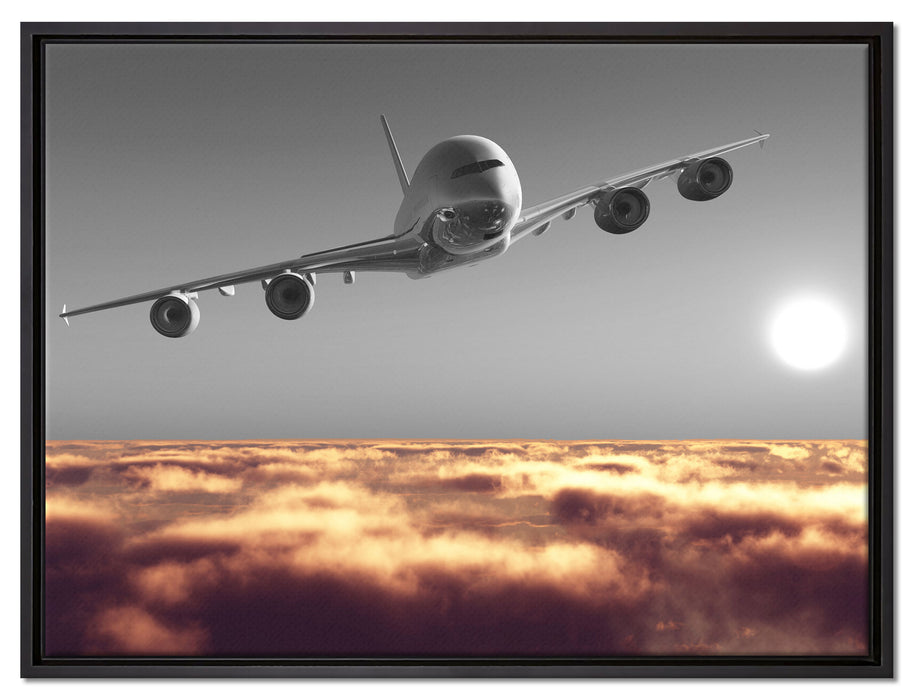 Flugzeug über Wolkenmeer auf Leinwandbild gerahmt Größe 80x60