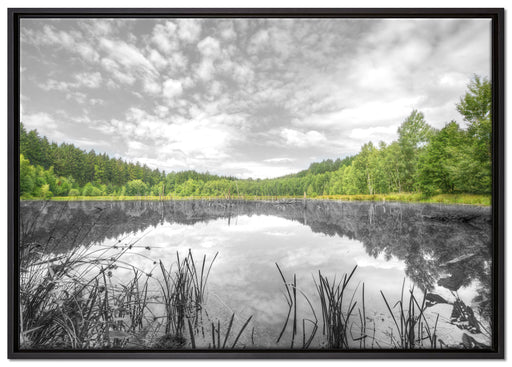 traumhafter See in grünem Wald auf Leinwandbild gerahmt Größe 100x70