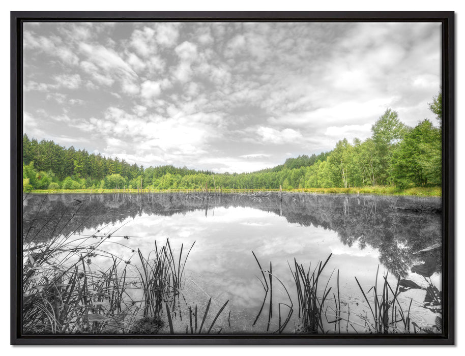 traumhafter See in grünem Wald auf Leinwandbild gerahmt Größe 80x60