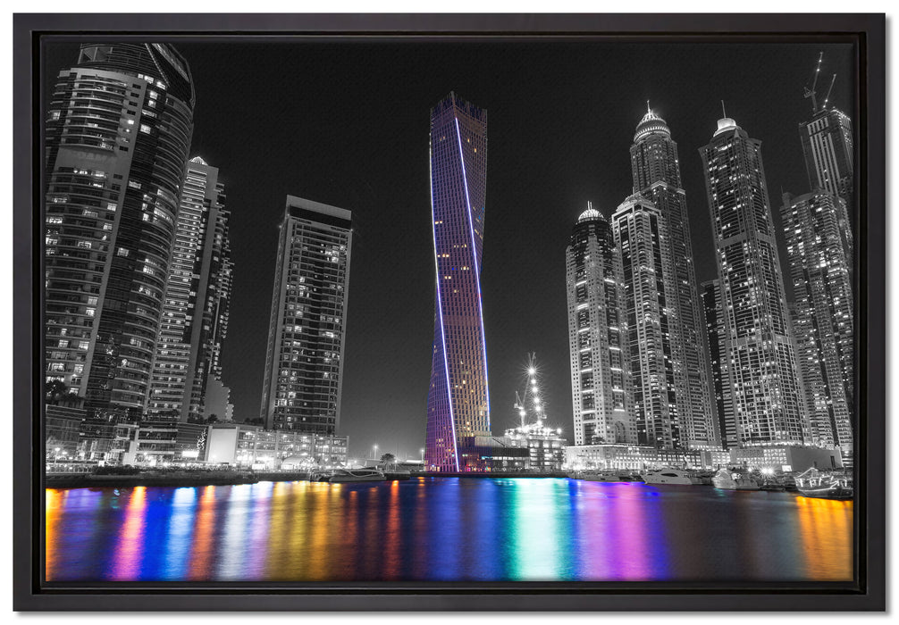 Skyline von Dubai bei Nacht auf Leinwandbild gerahmt Größe 60x40