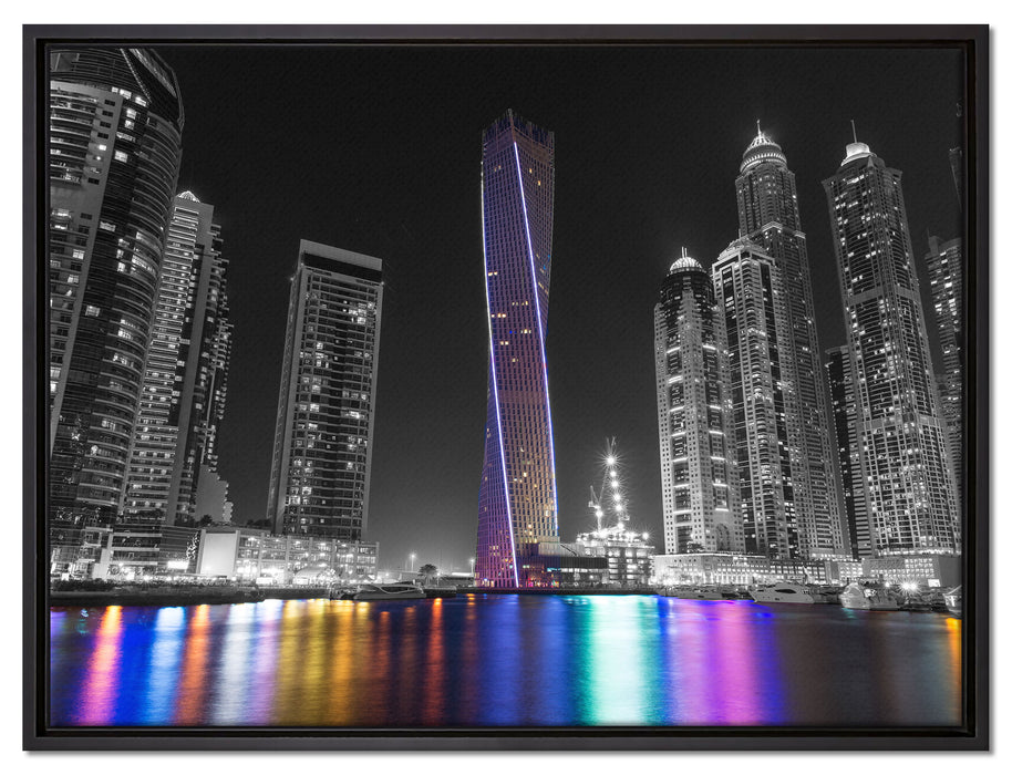 Skyline von Dubai bei Nacht auf Leinwandbild gerahmt Größe 80x60