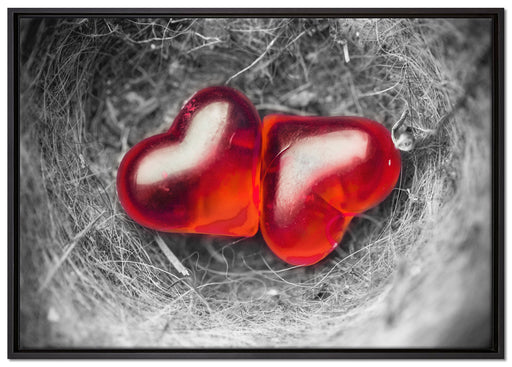 zwei Herzen in kleinem Nest auf Leinwandbild gerahmt Größe 100x70