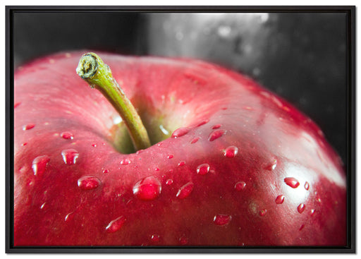 roter Apfel mit Wassertropfen auf Leinwandbild gerahmt Größe 100x70