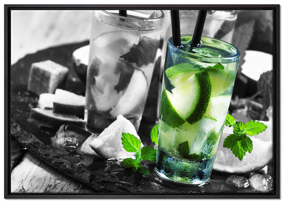 Caipirinhacocktails auf Tablett auf Leinwandbild gerahmt Größe 100x70
