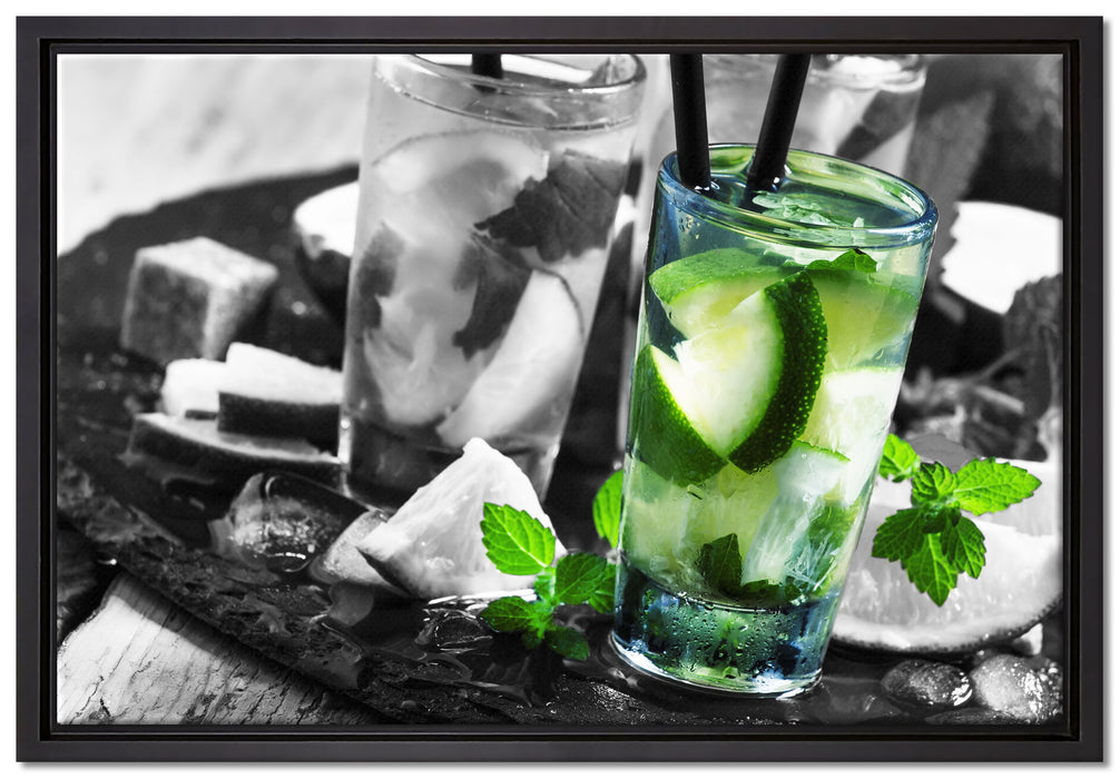 Caipirinhacocktails auf Tablett auf Leinwandbild gerahmt Größe 60x40