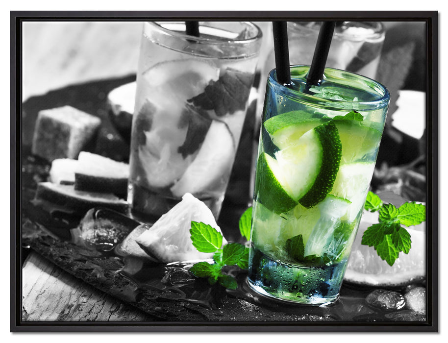 Caipirinhacocktails auf Tablett auf Leinwandbild gerahmt Größe 80x60