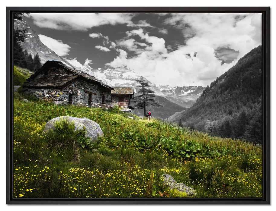 Steinhütte auf Berg auf Leinwandbild gerahmt Größe 80x60