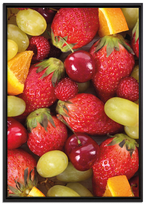 Früchtemix Erdbeeren Orangen auf Leinwandbild gerahmt Größe 100x70