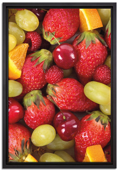 Früchtemix Erdbeeren Orangen auf Leinwandbild gerahmt Größe 60x40