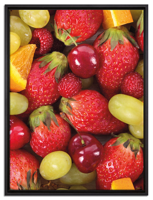 Früchtemix Erdbeeren Orangen auf Leinwandbild gerahmt Größe 80x60
