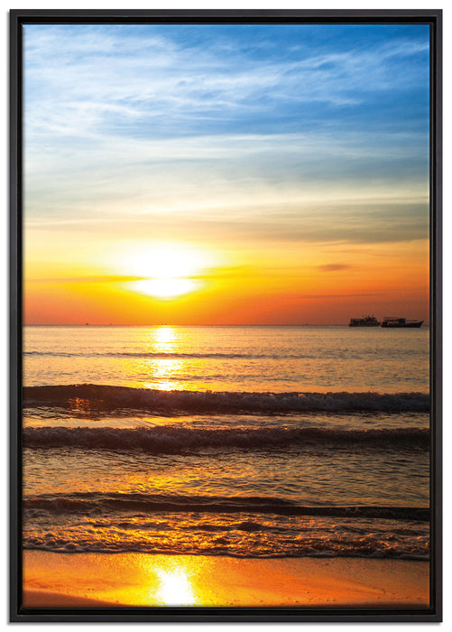 Malibu Beach Sonnenaufgang auf Leinwandbild gerahmt Größe 100x70