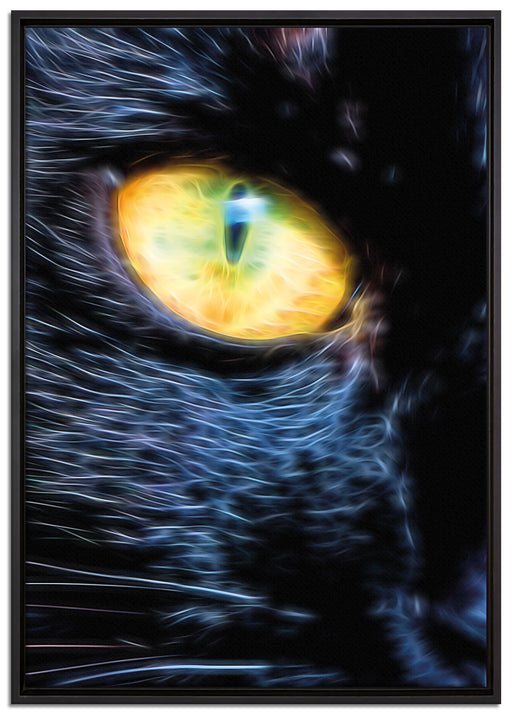 Schwarze Katze orangene Augen auf Leinwandbild gerahmt Größe 100x70