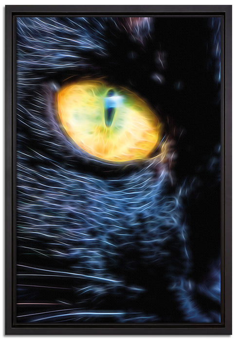 Schwarze Katze orangene Augen auf Leinwandbild gerahmt Größe 60x40