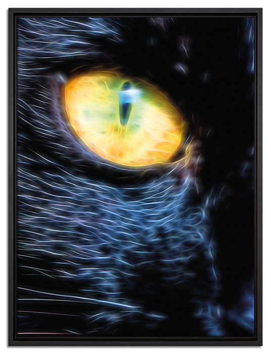 Schwarze Katze orangene Augen auf Leinwandbild gerahmt Größe 80x60