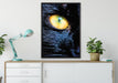 Schwarze Katze orangene Augen auf Leinwandbild gerahmt verschiedene Größen im Wohnzimmer