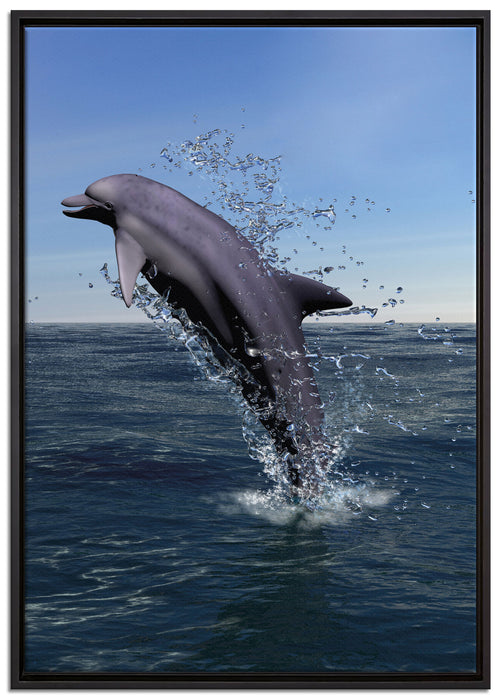 Delphin sprint im Meer auf Leinwandbild gerahmt Größe 100x70