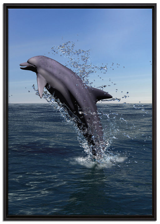 Delphin sprint im Meer auf Leinwandbild gerahmt Größe 100x70