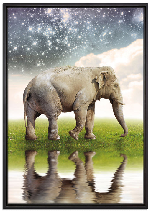 Elefant mit Sternenhimmel auf Leinwandbild gerahmt Größe 100x70
