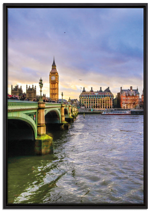 Themse London Big Ben auf Leinwandbild gerahmt Größe 100x70