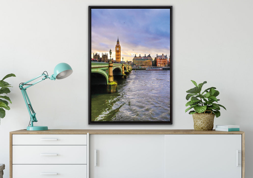 Themse London Big Ben auf Leinwandbild gerahmt verschiedene Größen im Wohnzimmer