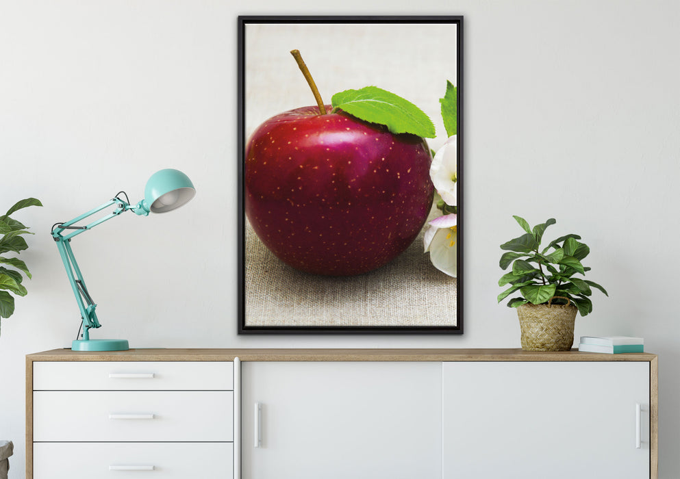 Apfel mit Apfelblüte auf Leinwandbild gerahmt verschiedene Größen im Wohnzimmer