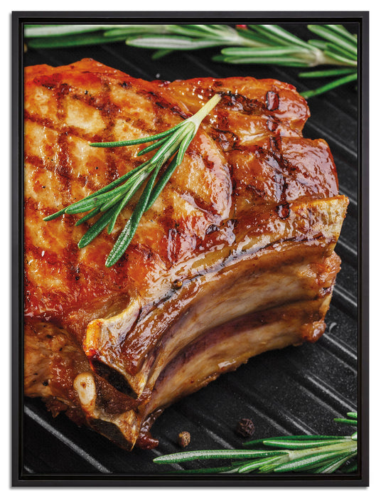 Steak Rumpsteak Fleisch auf Leinwandbild gerahmt Größe 80x60
