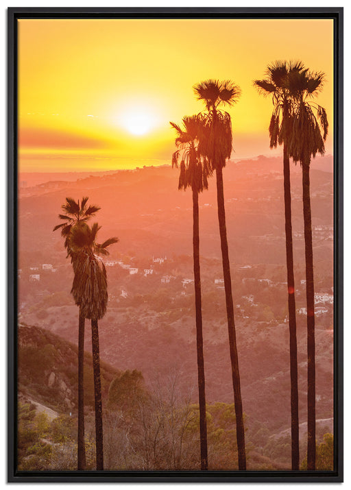 Palmen im Sonnenuntergang auf Leinwandbild gerahmt Größe 100x70