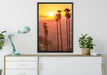 Palmen im Sonnenuntergang auf Leinwandbild gerahmt verschiedene Größen im Wohnzimmer