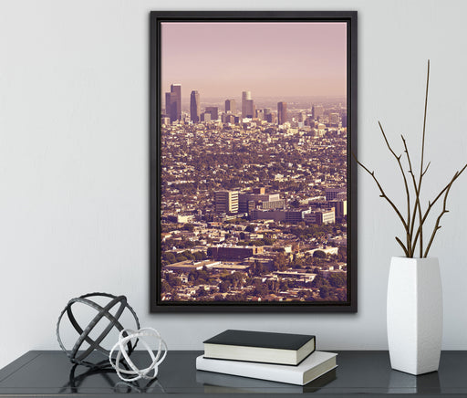 Los Angeles City Skyline auf Leinwandbild gerahmt mit Kirschblüten