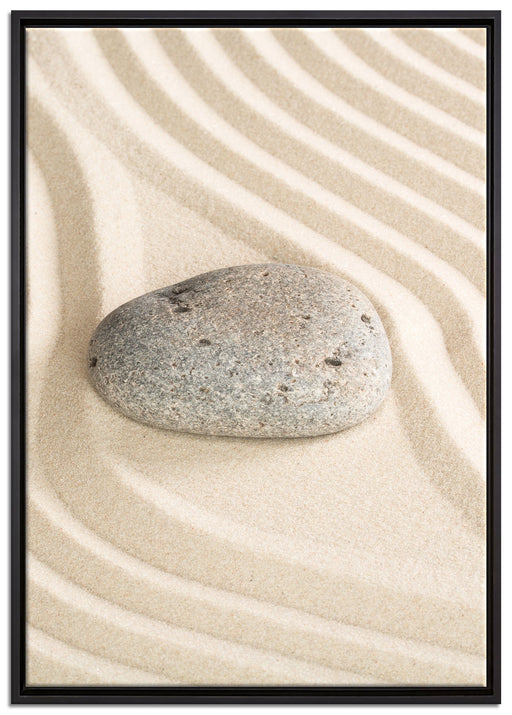 Stein im Sandmuster auf Leinwandbild gerahmt Größe 100x70