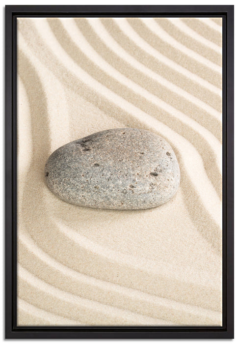 Stein im Sandmuster auf Leinwandbild gerahmt Größe 60x40
