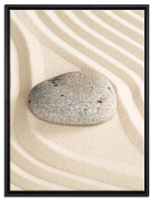 Stein im Sandmuster auf Leinwandbild gerahmt Größe 80x60