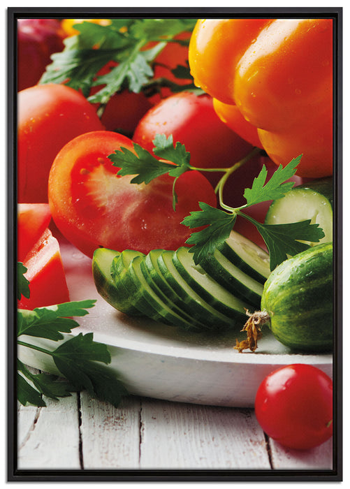 Obst Gemüse Gurke Tomaten auf Leinwandbild gerahmt Größe 100x70