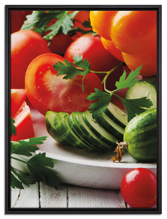 Obst Gemüse Gurke Tomaten auf Leinwandbild gerahmt Größe 80x60