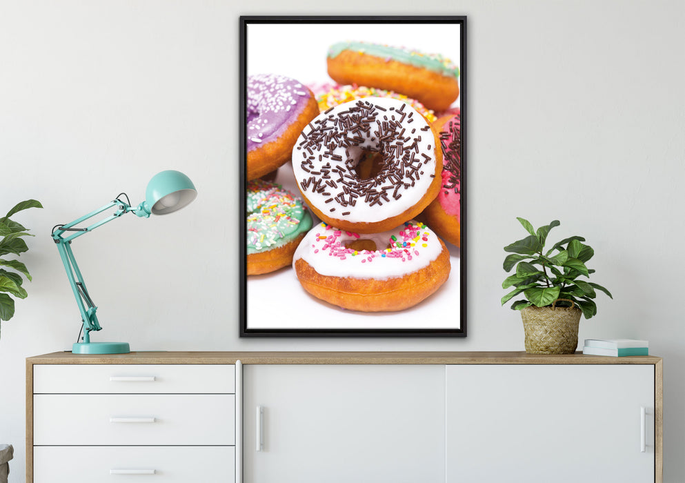 Donut Kuchen Liebesperlen auf Leinwandbild gerahmt verschiedene Größen im Wohnzimmer