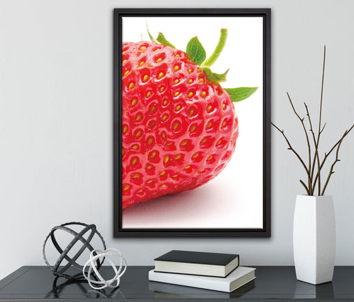 Erdbeere Strawberry Obst auf Leinwandbild gerahmt mit Kirschblüten
