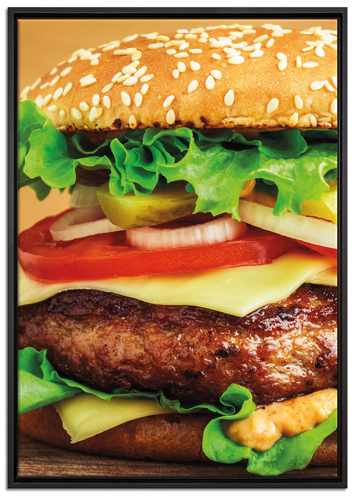 Hamburger Cheesburger auf Leinwandbild gerahmt Größe 100x70