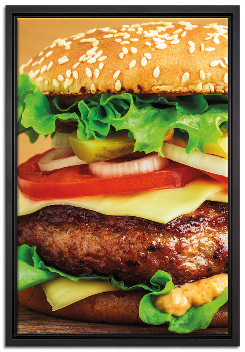 Hamburger Cheesburger auf Leinwandbild gerahmt Größe 60x40