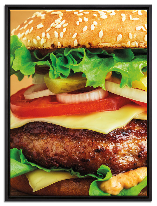 Hamburger Cheesburger auf Leinwandbild gerahmt Größe 80x60