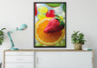 Orange mit Erdbeere auf Leinwandbild gerahmt verschiedene Größen im Wohnzimmer