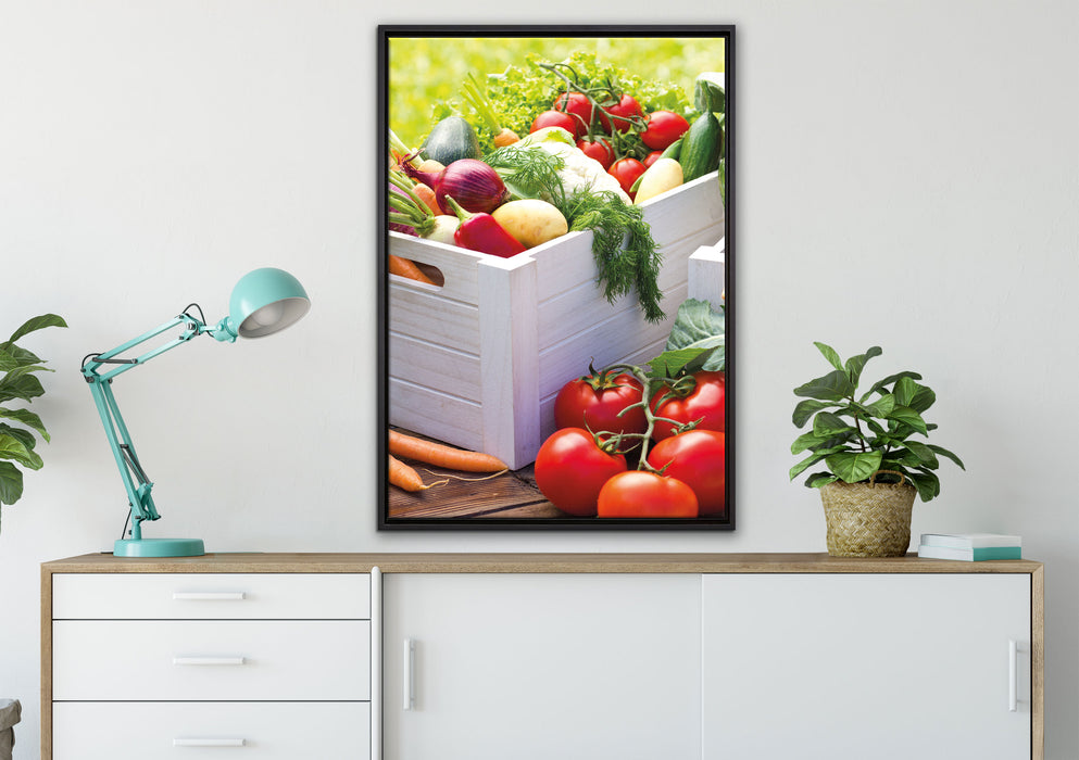 Obst Gemüse Gurke Tomaten auf Leinwandbild gerahmt verschiedene Größen im Wohnzimmer