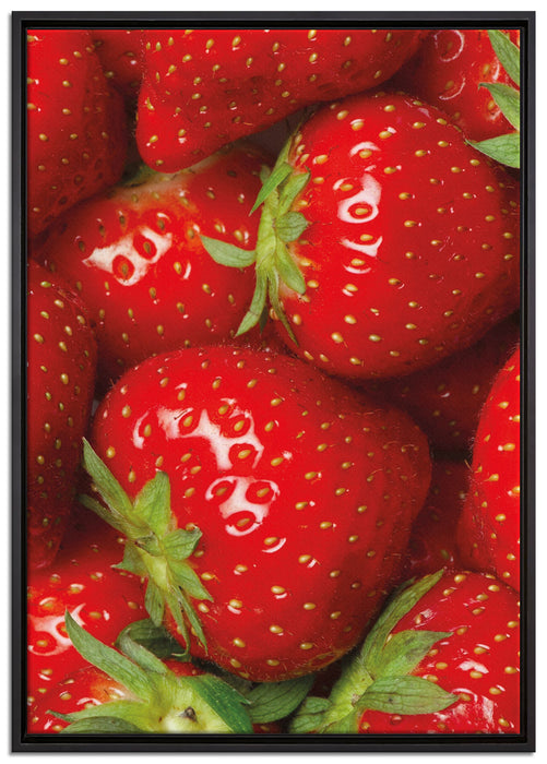 Erdbeere mit Frosch auf Leinwandbild gerahmt Größe 100x70