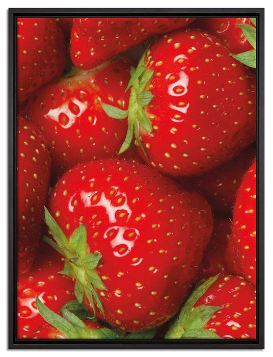 Erdbeere mit Frosch auf Leinwandbild gerahmt Größe 80x60