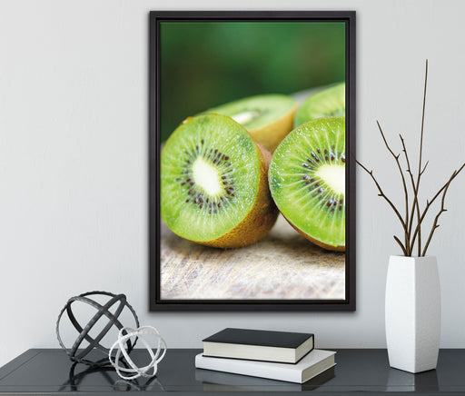 Kiwi Fruits Früchte Grün auf Leinwandbild gerahmt mit Kirschblüten