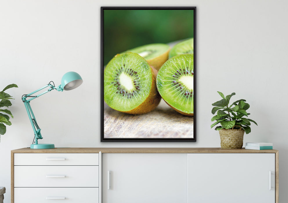Kiwi Fruits Früchte Grün auf Leinwandbild gerahmt verschiedene Größen im Wohnzimmer