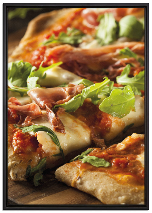 Steinofenpizza auf Leinwandbild gerahmt Größe 100x70