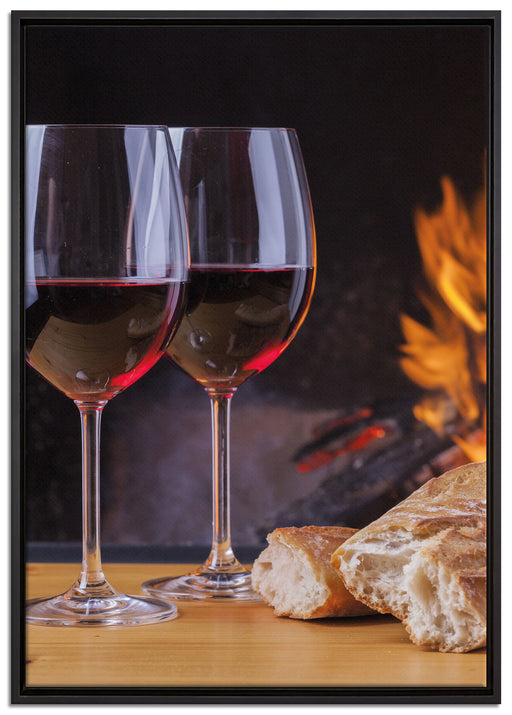 Baguette Wein Picknick auf Leinwandbild gerahmt Größe 100x70
