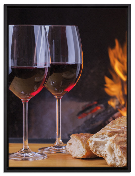 Baguette Wein Picknick auf Leinwandbild gerahmt Größe 80x60