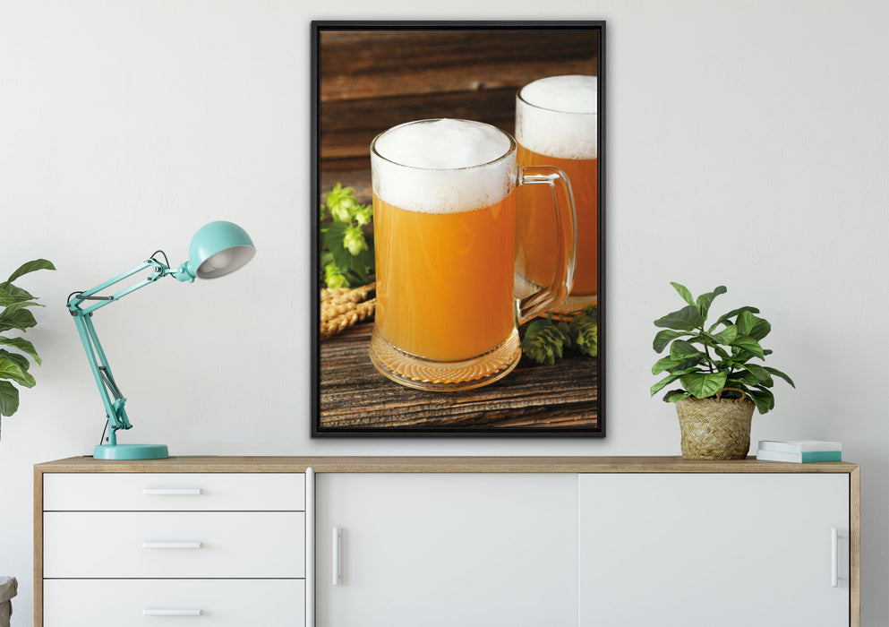 Bier Malz Bierglas auf Leinwandbild gerahmt verschiedene Größen im Wohnzimmer
