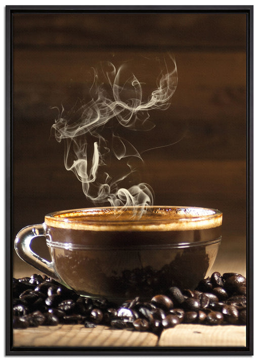 Kaffeebohnen Kaffee Kuchen auf Leinwandbild gerahmt Größe 100x70